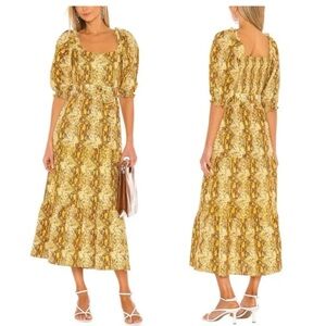 Yellow Tiered Puff Sleeve Midi Sundress